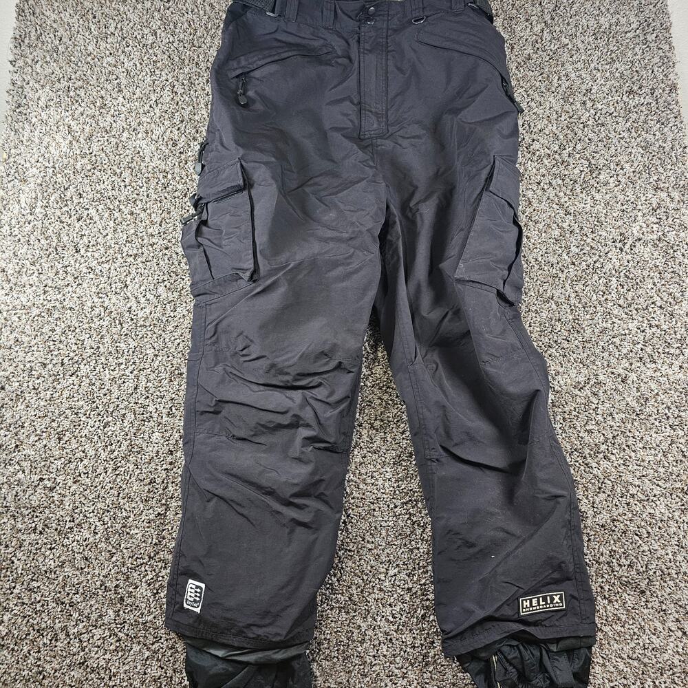 Helix Snowboarding Mens Sz XL Ski Pants Black Cargo Snow Bib